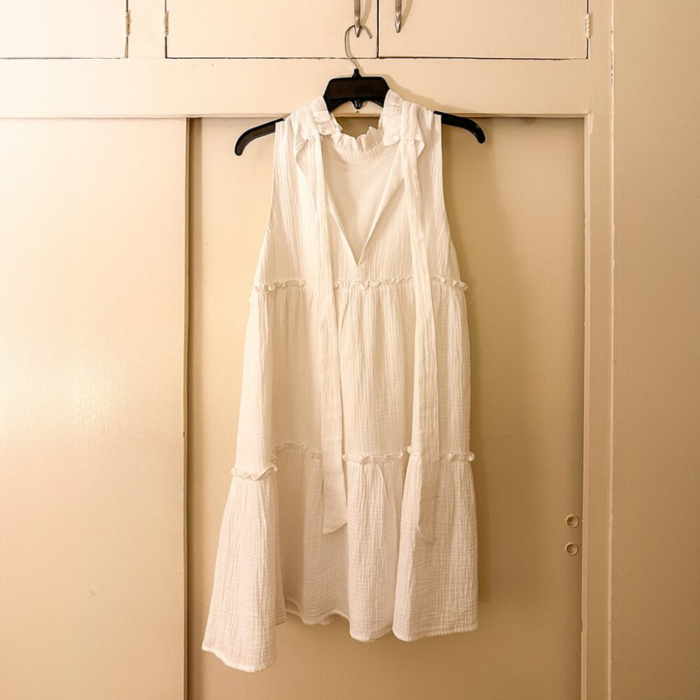 White Lightweight Gauze Morgan Dress - Picture 4 of 5